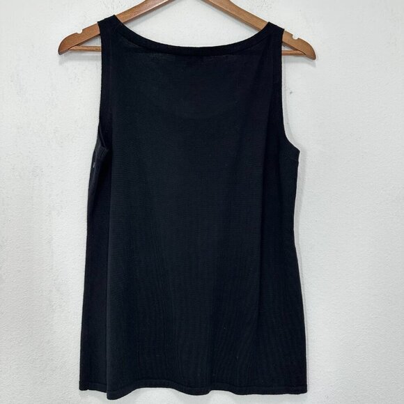 Eileen Fisher‎ Black Feathered Sequined Knit Tank 100% Merino Wool Women's Small - Picture 2 of 5